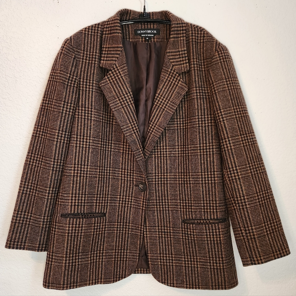 Vintage Donny Brook‎ Brown/Black Plaid Jacket Blazer, Size 12